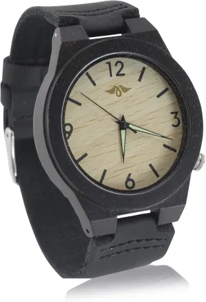 Dial bunch and Leather Strap Ebony Men��s Watch with Bamboo 