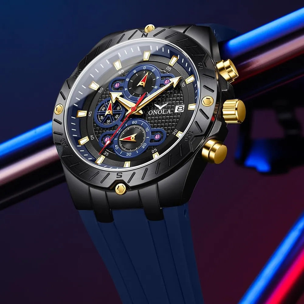 Dial Silicone Strap Luminous Hands Luxury Waterproof Timer Calendar Watches paraphrase spare Fashion Sport Quartz Watch for Men Multifunction 