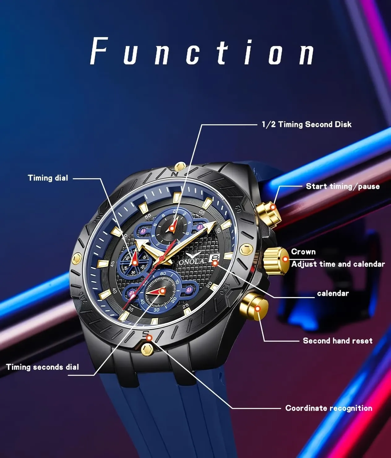 Dial Silicone Strap Luminous Hands Luxury Waterproof Timer Calendar Watches paraphrase spare Fashion Sport Quartz Watch for Men Multifunction 