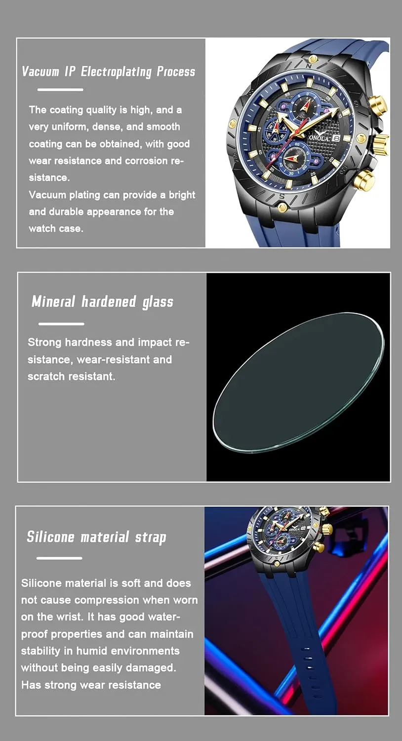 Dial Silicone Strap Luminous Hands Luxury Waterproof Timer Calendar Watches paraphrase spare Fashion Sport Quartz Watch for Men Multifunction 