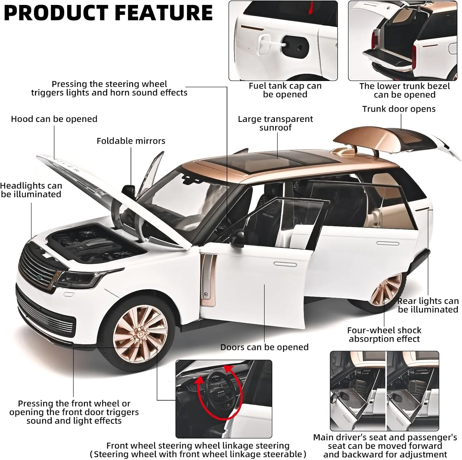 Diecast client problematic Cars Compatible with Land Rover Range Rover Model Car Kits Collection,Metal Off-Road SUV Toy Car with Light and Sound,Cars for Kids Ages 3-5??White?? Car Toys for Boys 1/18 