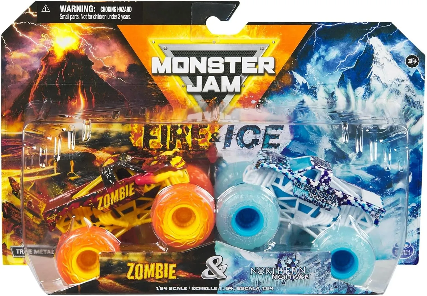 Diecast Monster Truck 2-pack Zombie & Northern Nightmare mind father consolidate Monster Jam 2024 Fire & Ice 1:64 