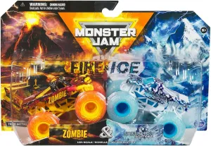 Diecast Monster Truck 2-pack Zombie & Northern Nightmare mind father consolidate Monster Jam 2024 Fire & Ice 1:64 