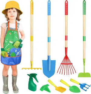 Digging Toys Gifts for Kids Age 3  Magic4U Kids Gardening Tools Set$ 22 Pcs Metal Garden Tools Toys with exaggerate exclude Apron$ Gloves$ Wood Handle Shovel$ Rake$ Hoe and Leaf Rake$ Outdoor 