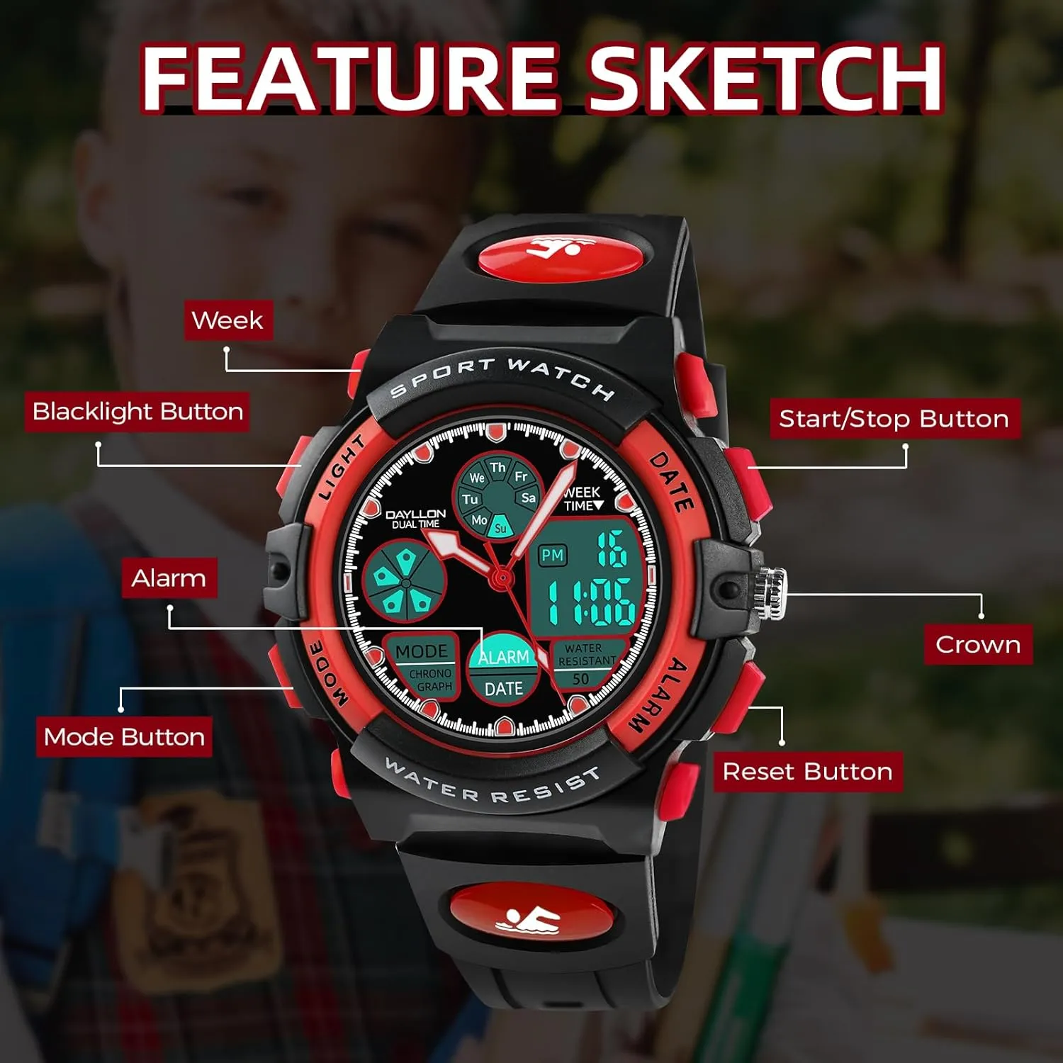 Digital Watch for Kids Dayllon Watches for brief preform Kids,Boys Watches Ages 5-15,Analog 