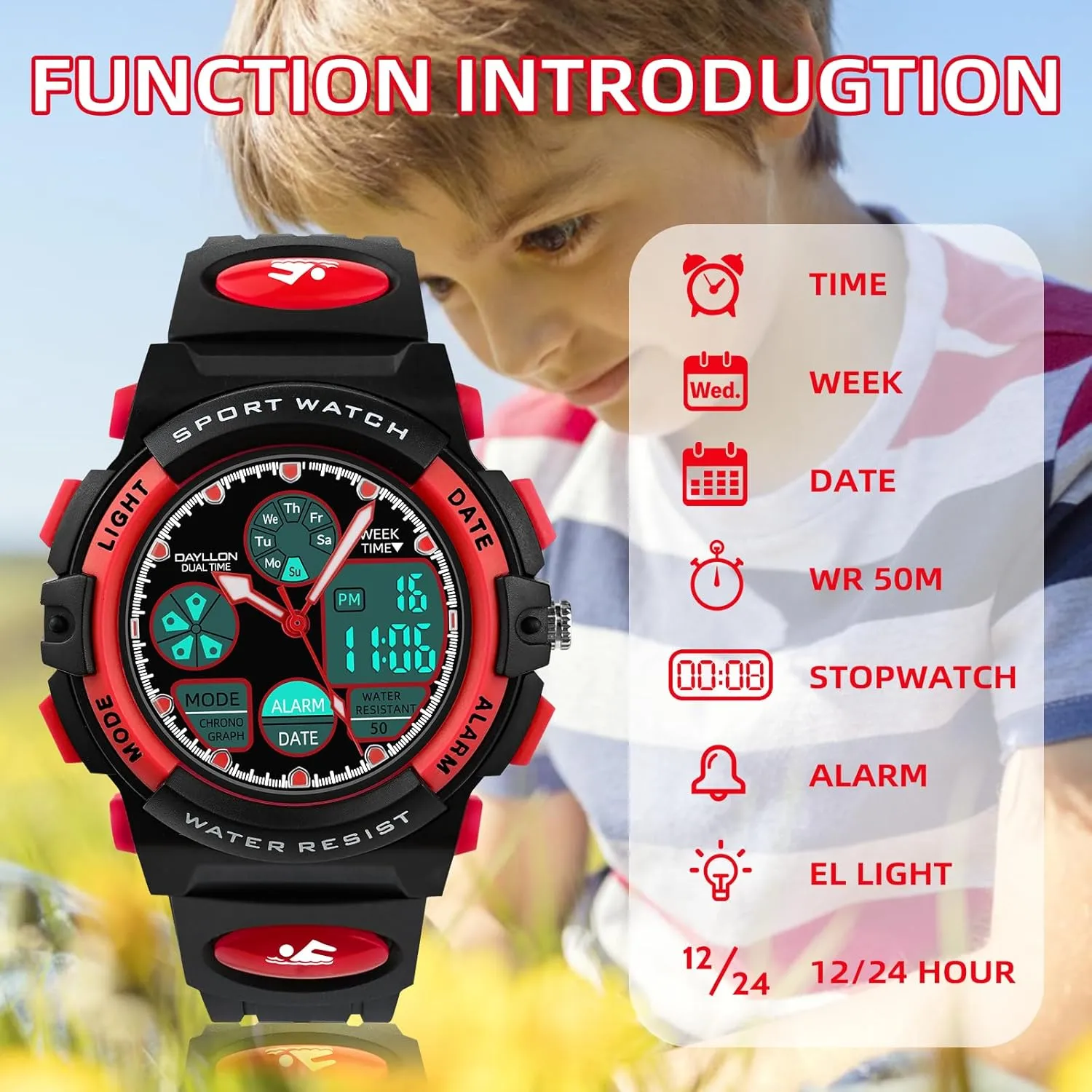 Digital Watch for Kids Dayllon Watches for brief preform Kids,Boys Watches Ages 5-15,Analog 