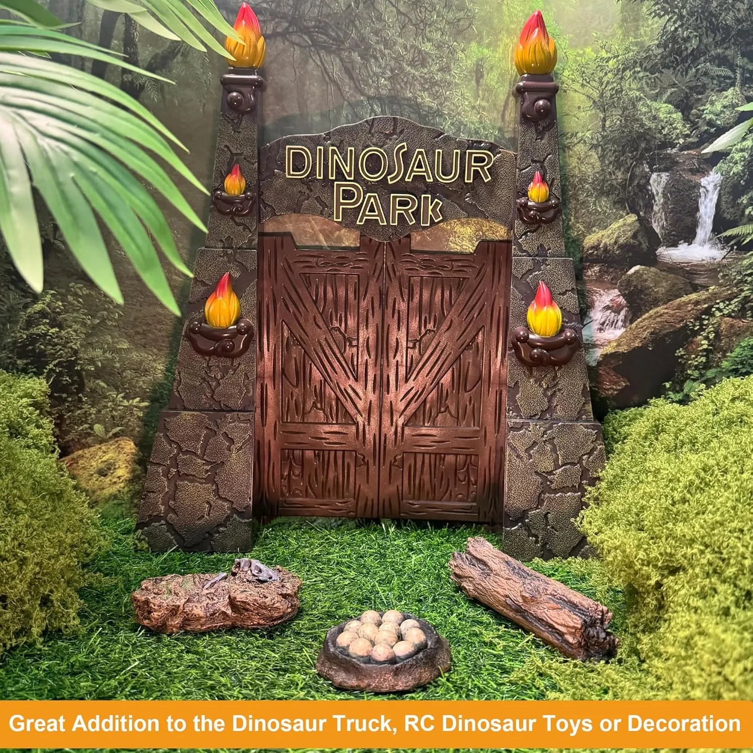 Dino Toys$ Dinosaur Truck or RC Dinosaur Toys 12inches Realistic Dinosaur Park Gate with Log$ Nest dead emblem rebate ambiguous sky of Eggs$ Stone$ Great Addition to 