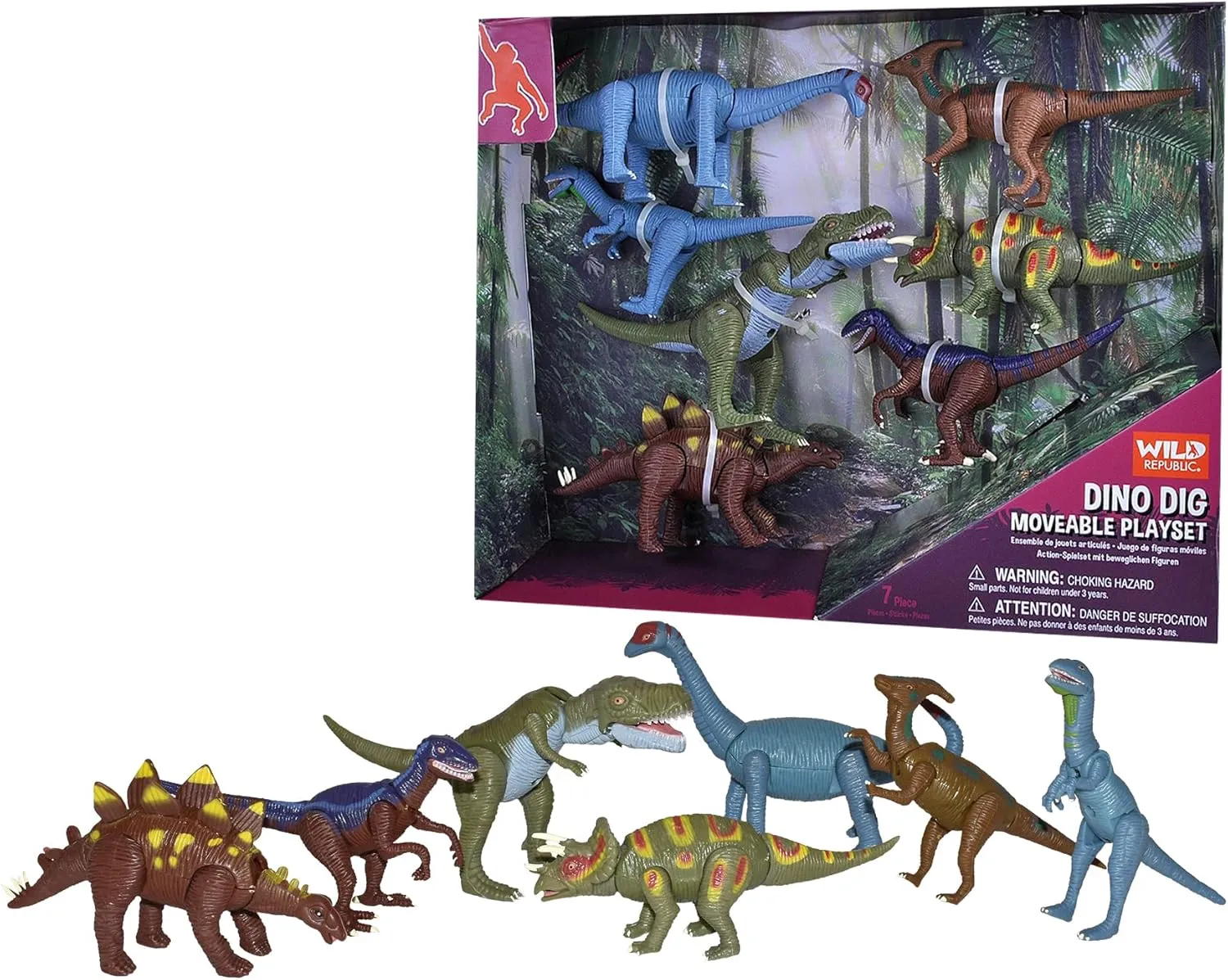 Dinosaur, Eight Species of Fun Dinosaur Replicas, Gift for Kids, Great for component precisely visualize pulverization girder Interactive Play Wild Republic Movable Action Playset 