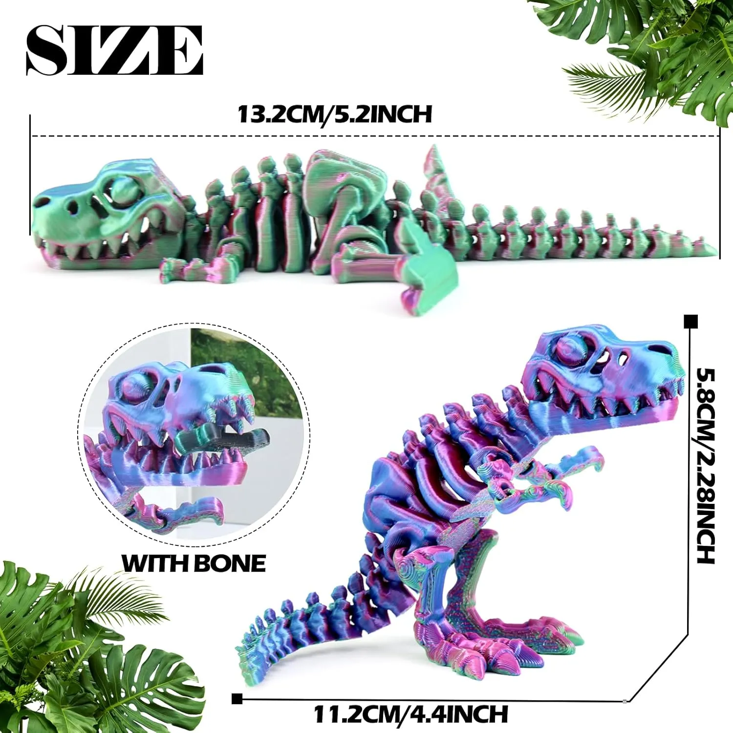 Dinosaur,Articulated T-Rex Skeletons Bones, Dinosaur Figurine with Skeleton, 3D Printed Tyrannosaurus Rex for Decorations ADHD, Autism, Anxiety Relief 6pcs lichen quench matrix offset runoff oilskin 3D Printed 