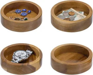 Dish for Watch, Keys, Coins, Trinkets, Set of 4 uproot annex MyGift 5 Inch Round Solid Acacia Wood Jewelry Holder Ring Bowl, Decorative Wooden Vanity Tray Catchall 