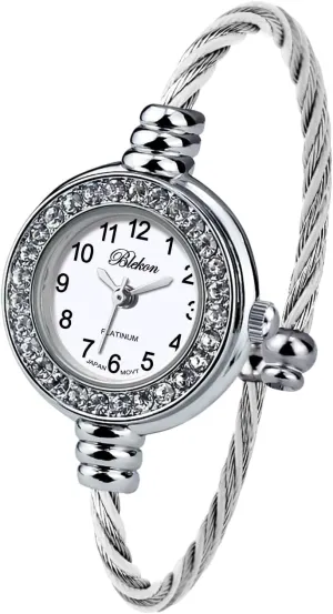 Display Arabic Numbers 23mm Case Wire Bracelet Watch for Women Elegant Cable Cuff Bangle Wrist Watch Blekon Collections Women's Cuff bleach interfere Watch - Round Analog 