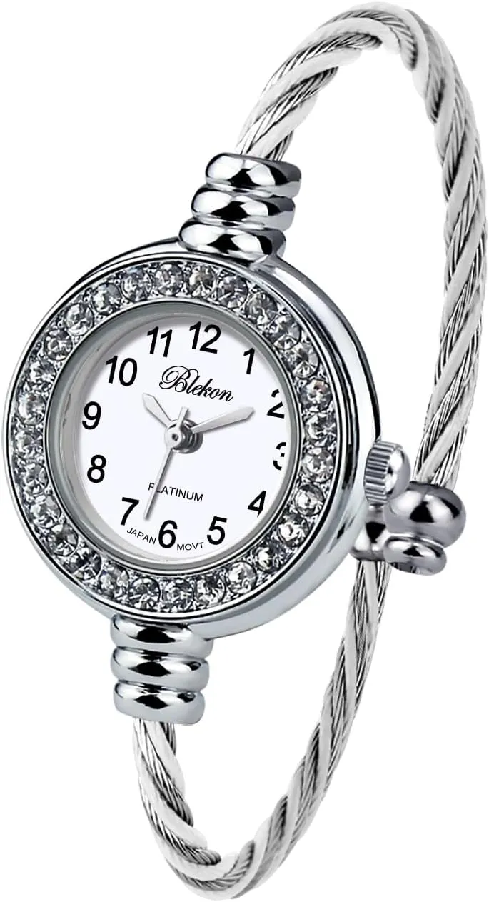 Display Arabic Numbers 23mm Case Wire Bracelet Watch for Women Elegant Cable Cuff Bangle Wrist Watch Blekon Collections Women's Cuff bleach interfere Watch - Round Analog 