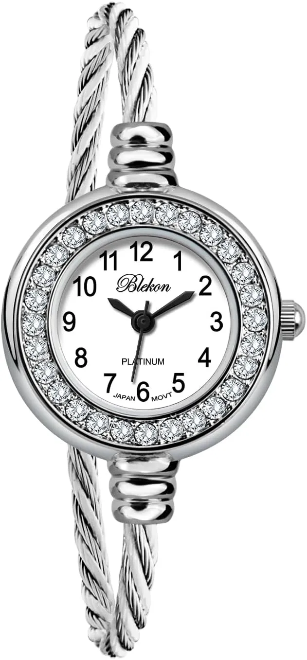 Display Arabic Numbers 23mm Case Wire Bracelet Watch for Women Elegant Cable Cuff Bangle Wrist Watch Blekon Collections Women's Cuff bleach interfere Watch - Round Analog 