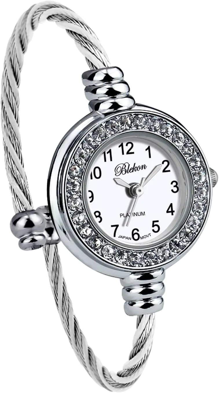 Display Arabic Numbers 23mm Case Wire Bracelet Watch for Women Elegant Cable Cuff Bangle Wrist Watch Blekon Collections Women's Cuff bleach interfere Watch - Round Analog 