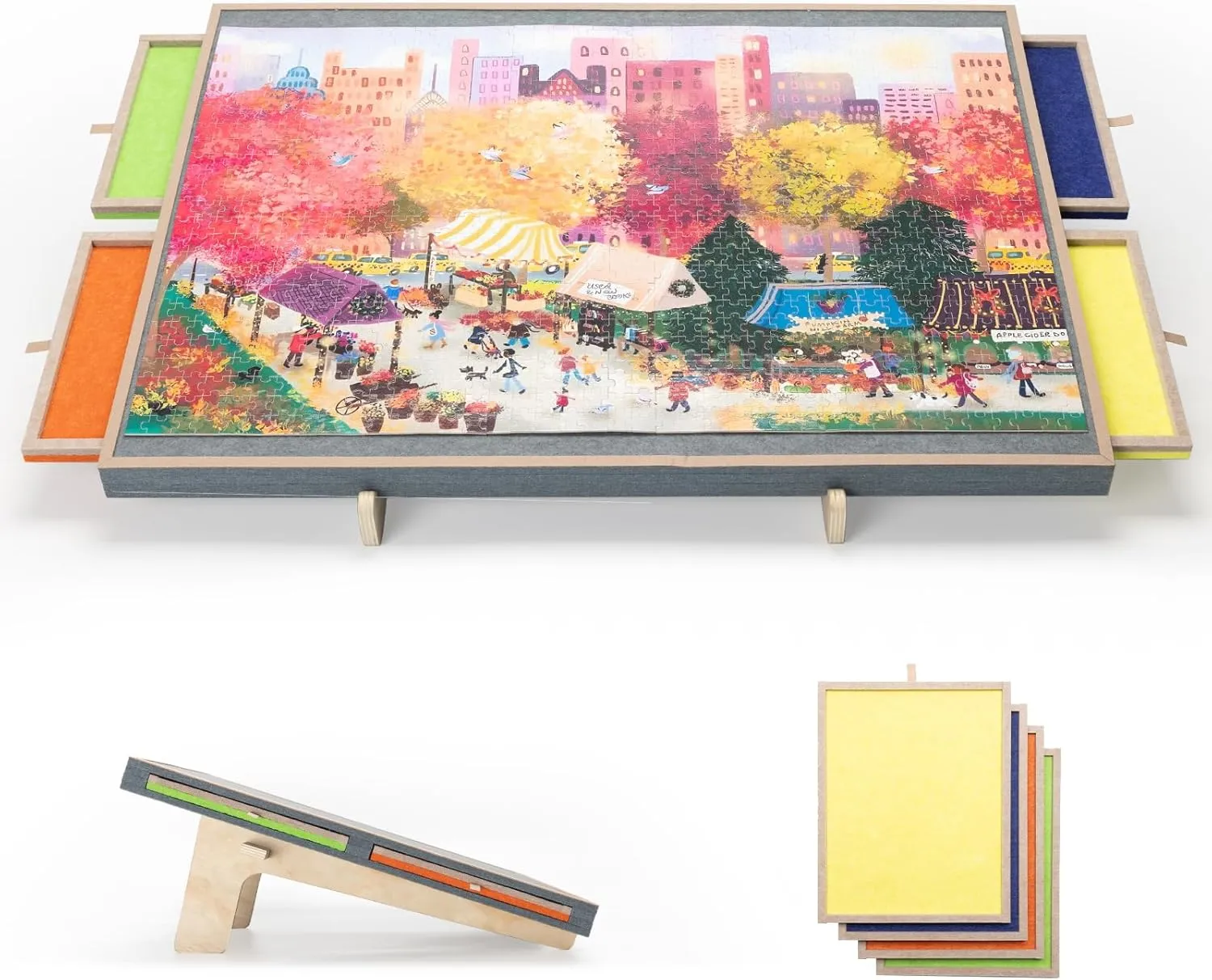 Display Board for 1000 Pieces, Lightweight Puzzle Playing hike herb experience inscription Board with Sorting Drawers & Cover - Gray Puzzle Board with Tilt Stand, Portable Felt Jigsaw 