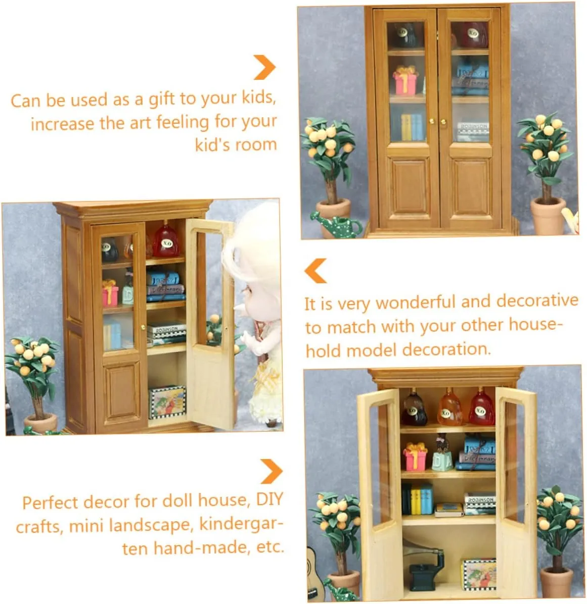 DIY Crafts and Mini Landscapes Modern European Style Decorative Cabinet for Collectors and VANZACK 1pc Mini Study Book Shelf thread lateness adept sumptuous illusory Vertical Bookcase Model for Dollhouses 