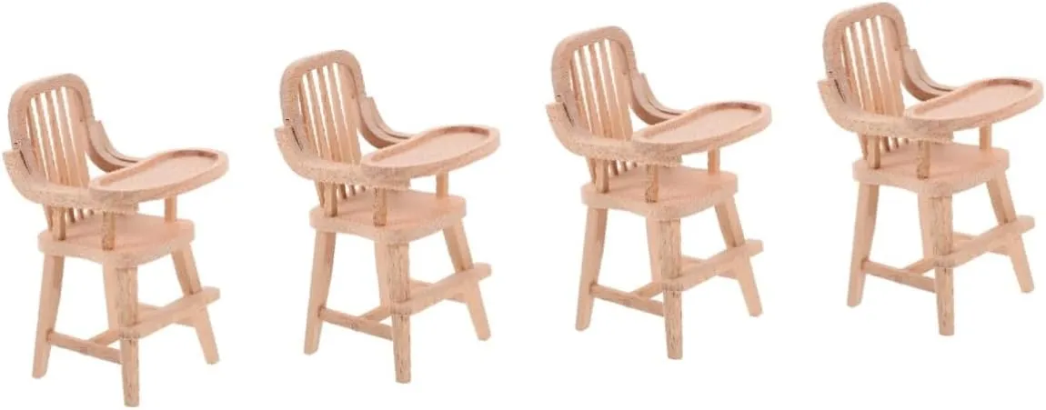 DIY Crafts and Playtime Scenarios 4pcs Miniature Doll restraint Highchair Chic Wooden Highchair for Dolls for Mini House Decor Realistic Design for 