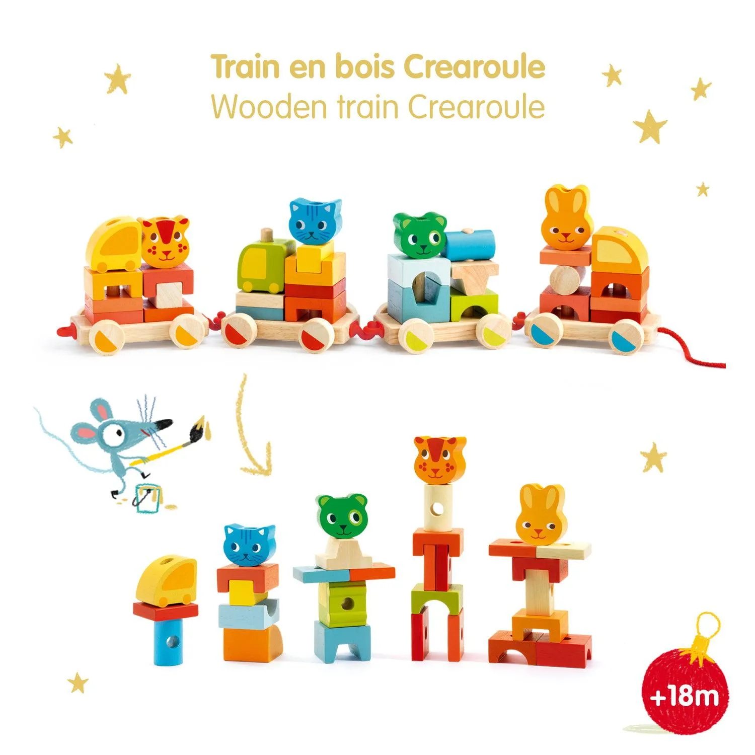 Djeco -  Crearoule pull-along wooden activity train