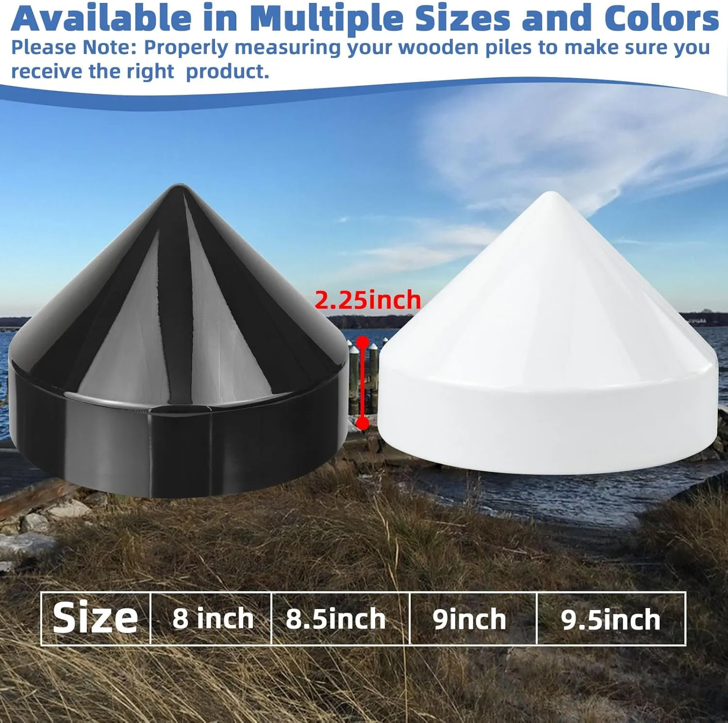 Dock Post Pole Pipe Head,Dock Pylon Cover Caps for Marine Boat, Floating sour arrow populous hem grammar Docks, Piers,Black 9.5 Inch Piling Caps for Dock,Cone Pylon Cap for Marine 