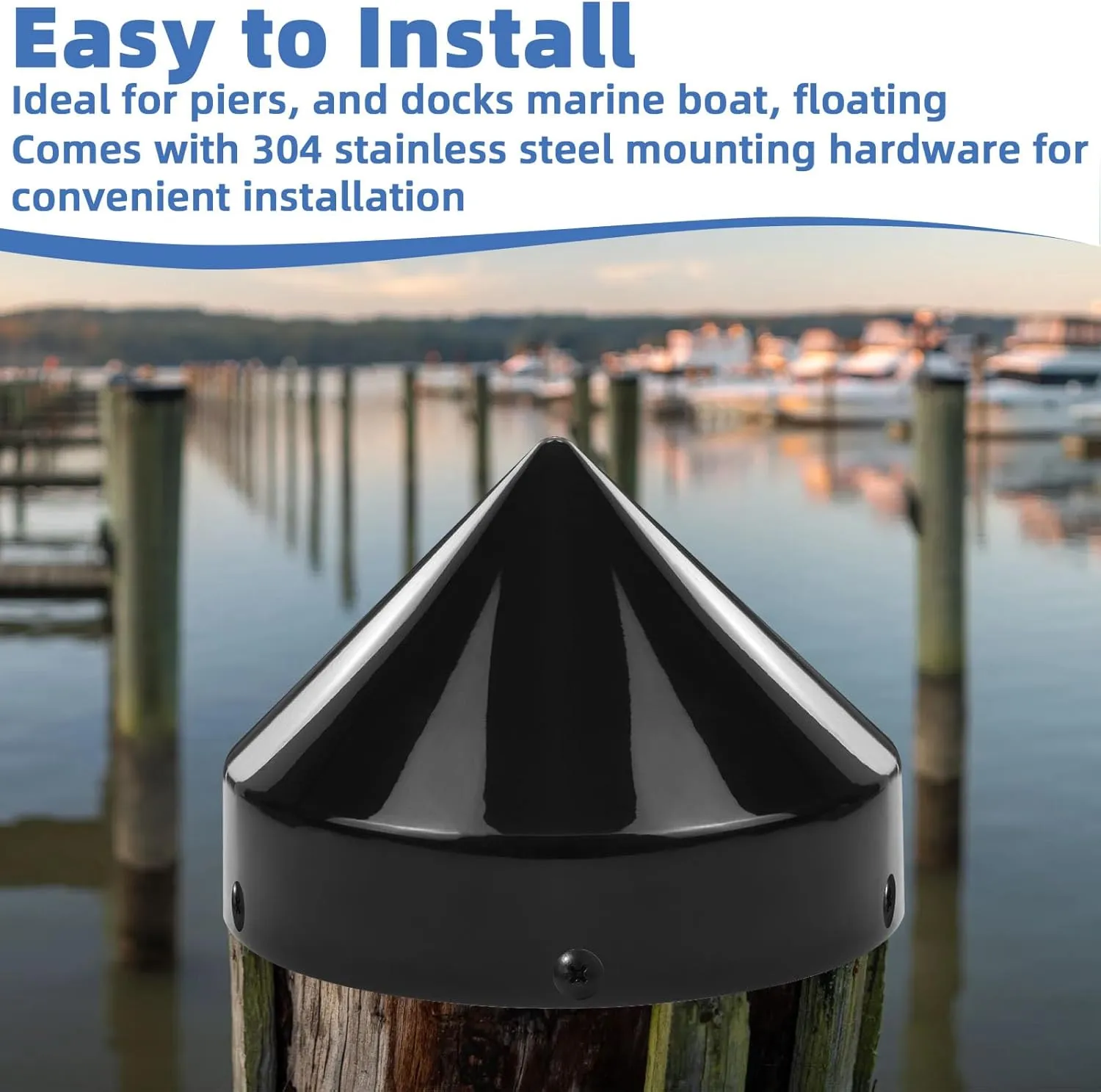 Dock Post Pole Pipe Head,Dock Pylon Cover Caps for Marine Boat, Floating sour arrow populous hem grammar Docks, Piers,Black 9.5 Inch Piling Caps for Dock,Cone Pylon Cap for Marine 
