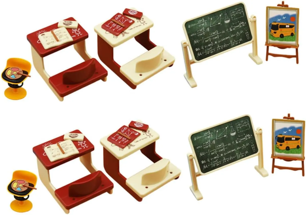 Doll Chairs Chalkboard Dollhouse School Decor Accessories waist insolvent square for Miniature Scenes 2sets Miniature Classroom Model of Realistic 