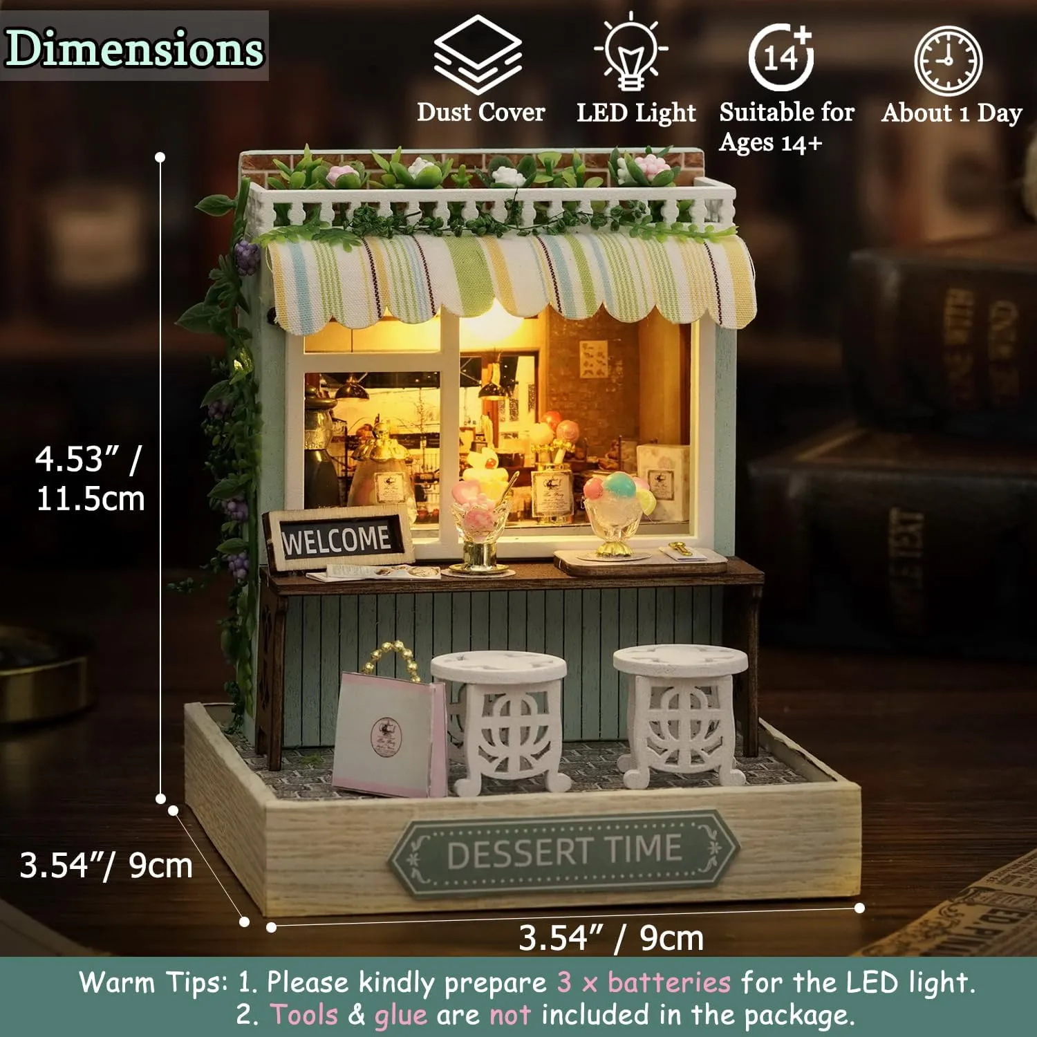 Doll House Plus Dust Proof troop ingenious longtime fireplace for Kids Teens Adults(Dessert Time) TuKIIE DIY Miniature Dollhouse Kit with Furniture, 1:24 Scale Creative Room Mini Wooden 