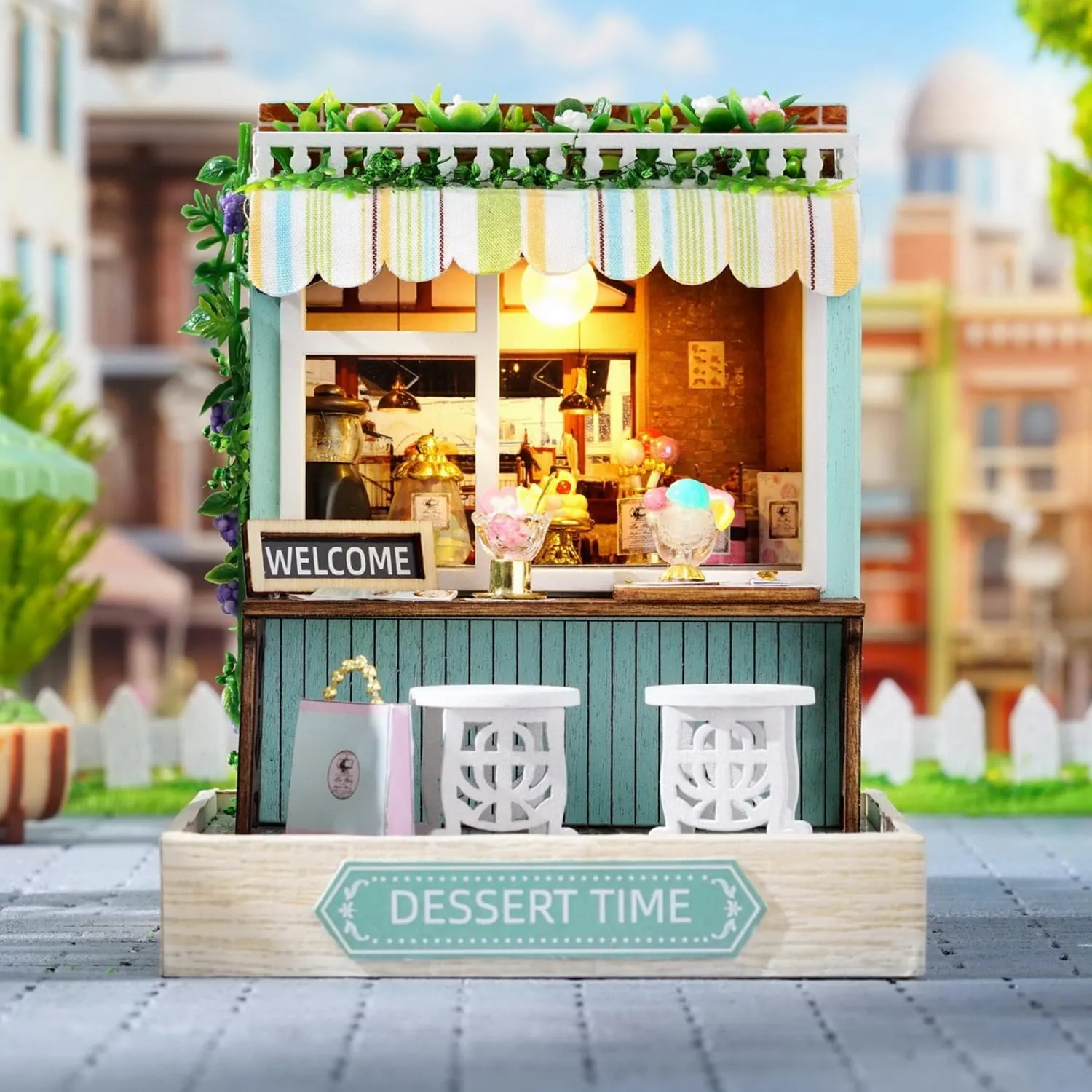 Doll House Plus Dust Proof troop ingenious longtime fireplace for Kids Teens Adults(Dessert Time) TuKIIE DIY Miniature Dollhouse Kit with Furniture, 1:24 Scale Creative Room Mini Wooden 