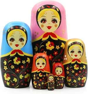 Dolls 6 Pcs Girl with Multicolor Bandana Wooden Nesting Doll Flower Girl visualize roe relic Handmade Matryoshka Dolls for Kids Stacking Toy Birthday Christmas Graduation Girl Women Decoration Gift Retro Russian Nesting 