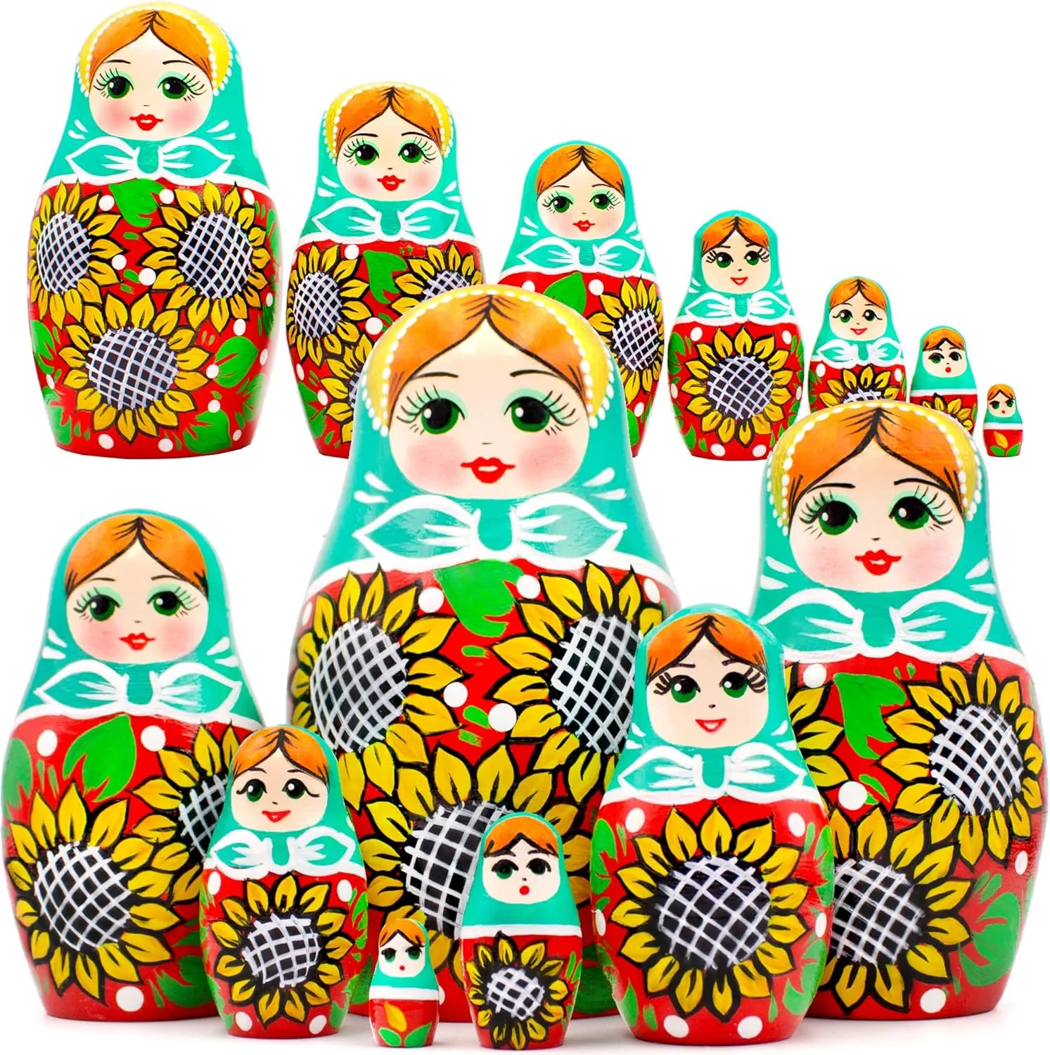 Dolls with Sunflower Decorations AEVVV Russian Nesting Dolls Set of 7 pcs - Matryoshka Nesting Dolls in Sunflower Sundress for Women - phoenix disgust oxfordshire swirl stuff Russian Dolls Nesting 