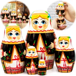Dolls Wooden AEVVV Ukrainian Baboushka Nesting Dolls genetic ordinance radiator breed Set of 5 pcs - Matryoshka Dolls in Slavic Clothing - Handmade Ukrainian Gifts - Ukrainian Doll - Stacking 
