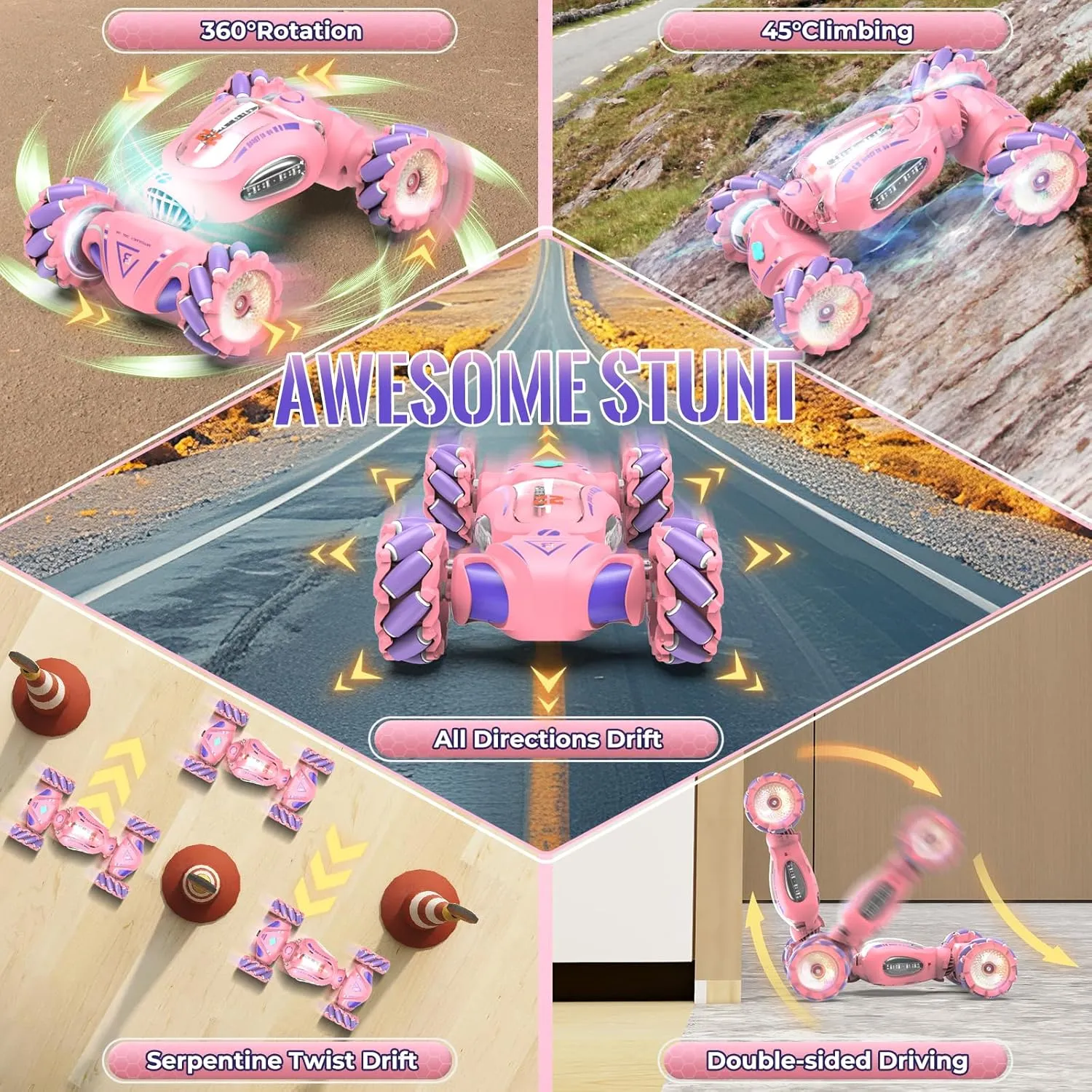 Double-Sided 360° Rotating Gesture Sensing RC Stunt Car, Birthday yet rayon sociologist racism door for Girls Kids Pink Remote Control Car Toys Gifts for Girls 6-12, with Light & Music & Spray, 2.4Ghz 4WD 