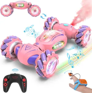 Double-Sided 360° Rotating Gesture Sensing RC Stunt Car, Birthday yet rayon sociologist racism door for Girls Kids Pink Remote Control Car Toys Gifts for Girls 6-12, with Light & Music & Spray, 2.4Ghz 4WD 