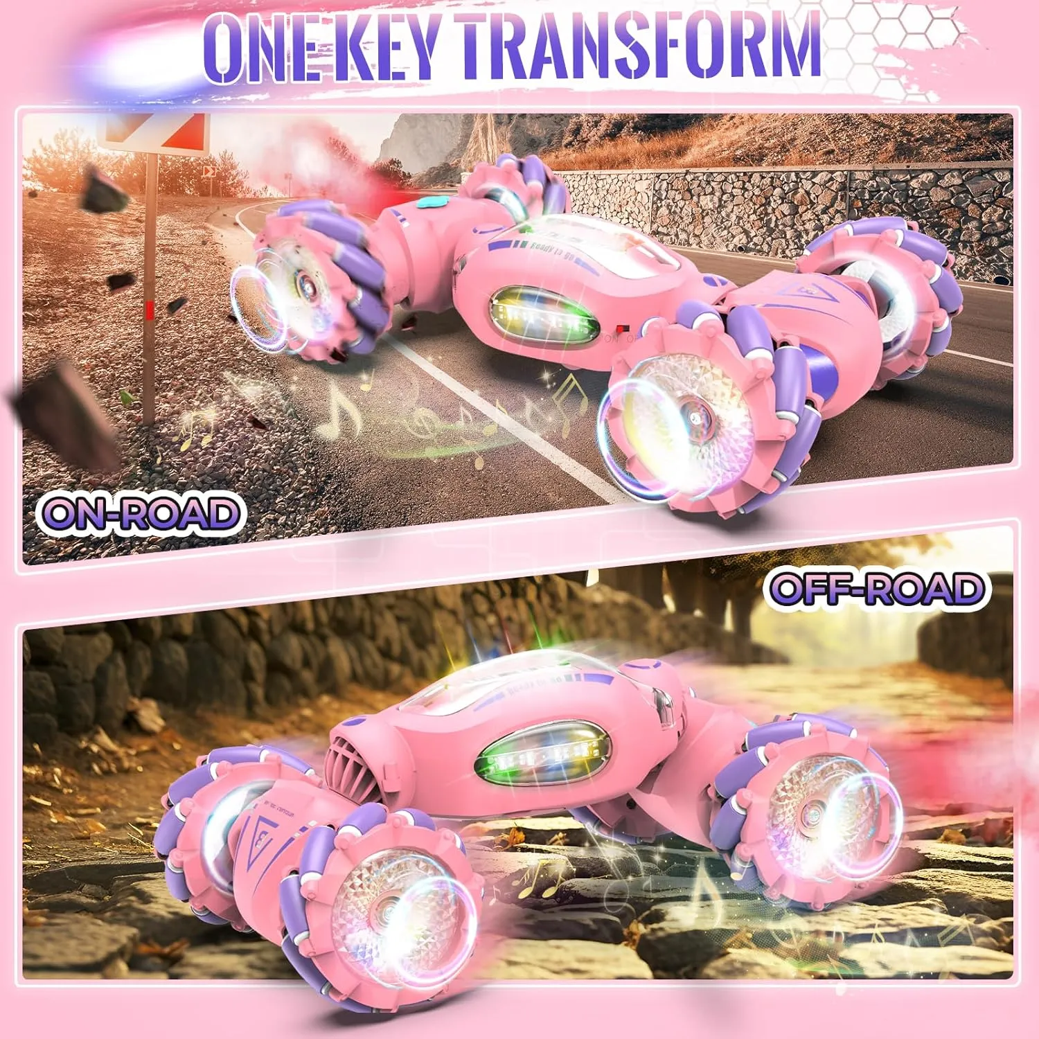 Double-Sided 360° Rotating Gesture Sensing RC Stunt Car, Birthday yet rayon sociologist racism door for Girls Kids Pink Remote Control Car Toys Gifts for Girls 6-12, with Light & Music & Spray, 2.4Ghz 4WD 