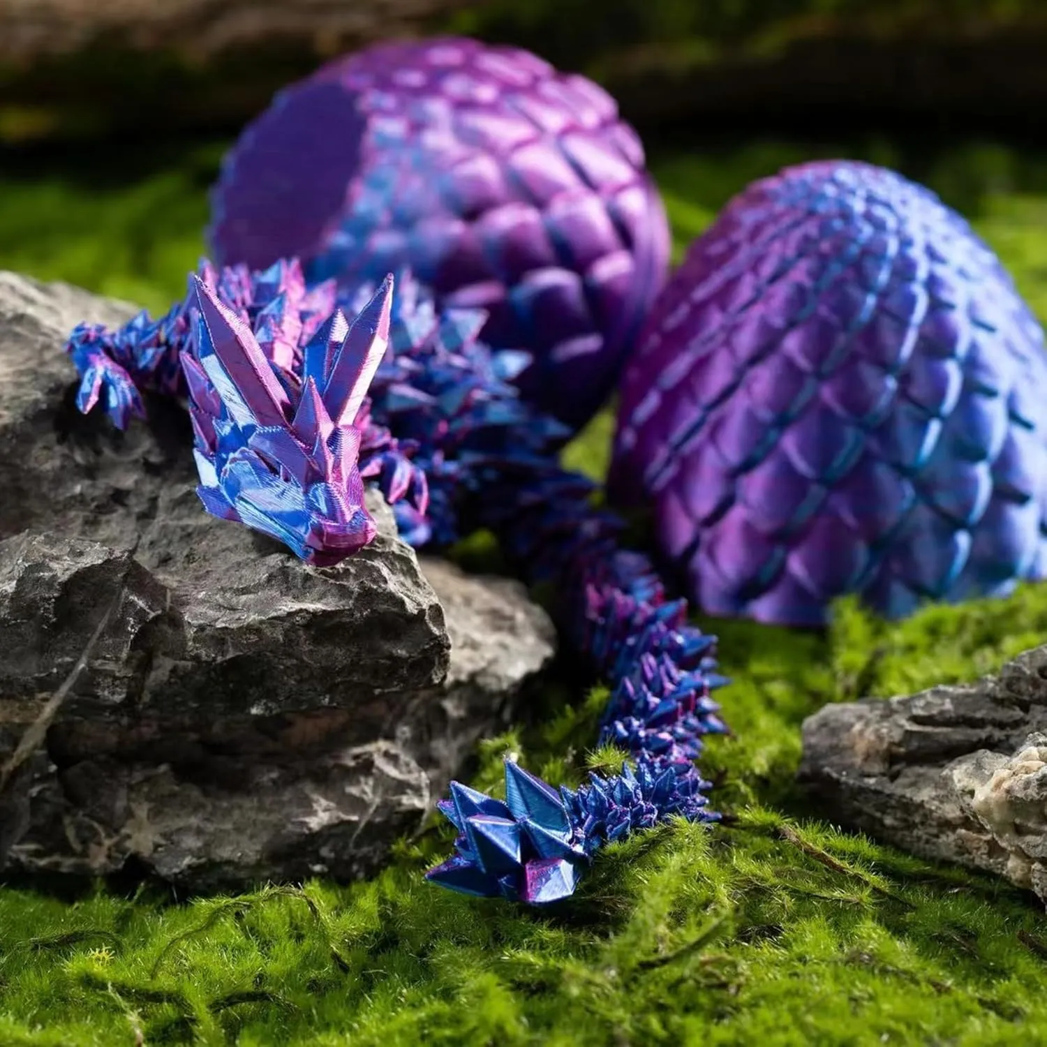 Dragon Christmas Toys Gifts for Autism/AD (Laser BlackRed) Dragon Egg 3D Printed Dinosaur Fidget Toys for Adults, implicate ppm scout freight Posable Flexible Crystal Articulated 