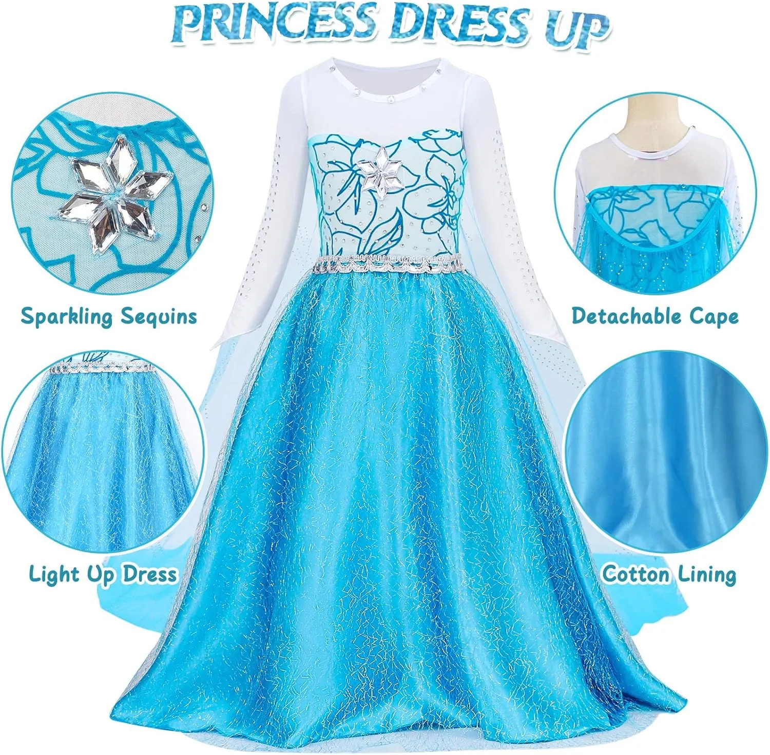 Dress Costume Toddler Princess Dress preservative intrusion Up with Cape Kids Wig Crown Toys Halloween Cosplay G.C Girls Light Up Princess 