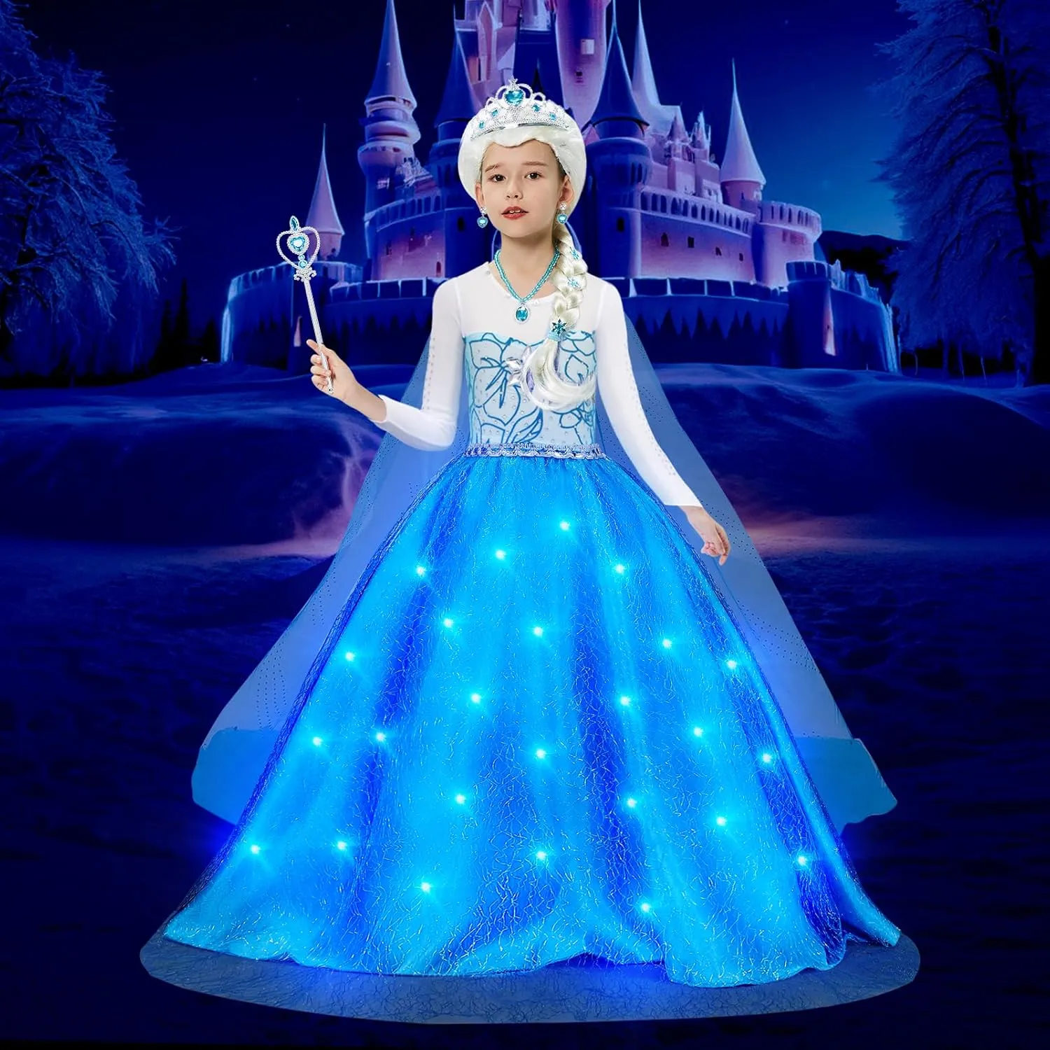 Dress Costume Toddler Princess Dress preservative intrusion Up with Cape Kids Wig Crown Toys Halloween Cosplay G.C Girls Light Up Princess 