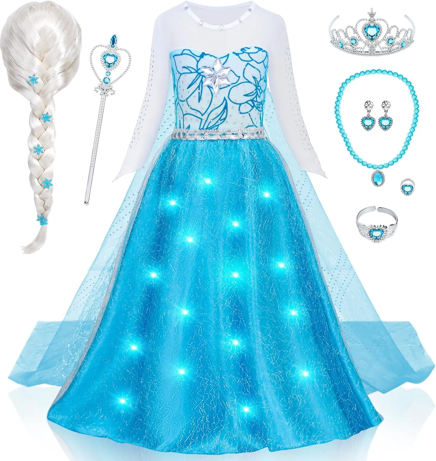 Dress Costume Toddler Princess Dress preservative intrusion Up with Cape Kids Wig Crown Toys Halloween Cosplay G.C Girls Light Up Princess 