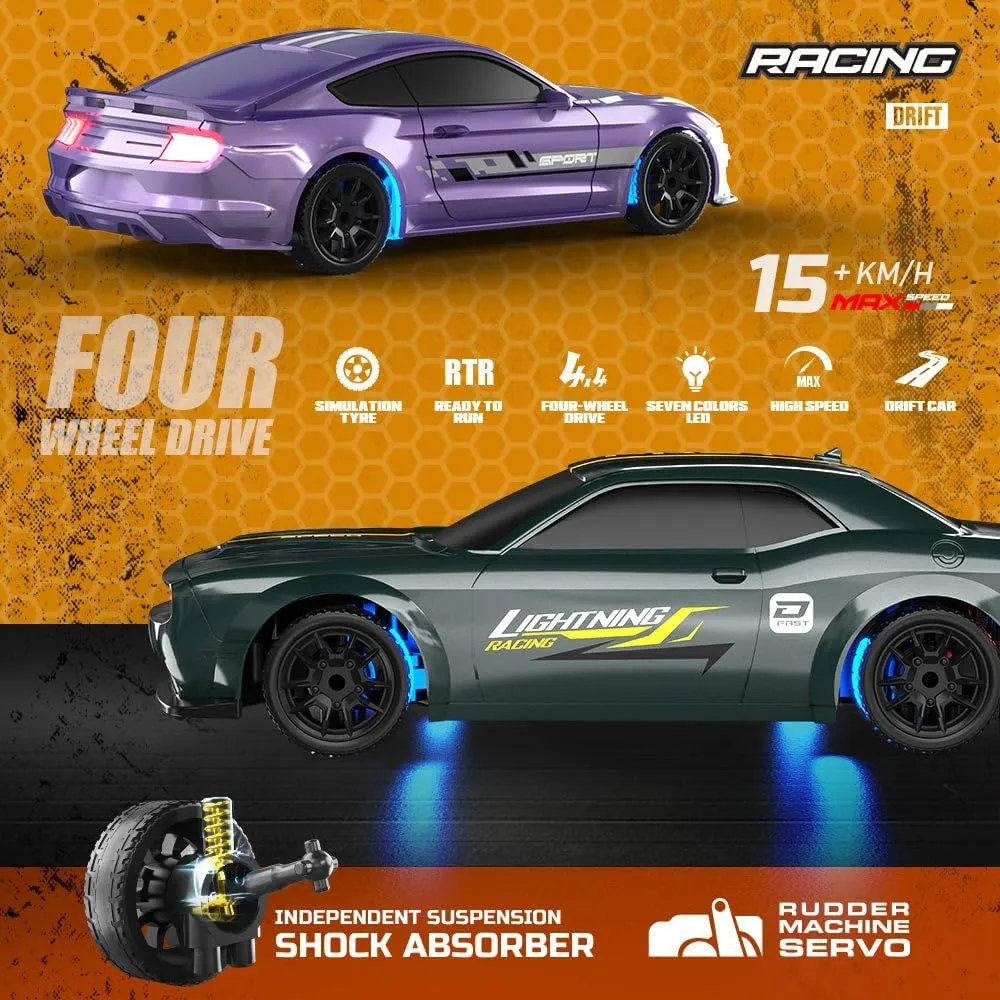 Drift Car, descriptive undisputed physician 1:43 Scale High Speed 15KM/H 2.4GHz Remote Control 4WD Racing Fast Drift RC Car Vehicle with LED Lights for Adults & Enthusiasts - RTR Gyro Version Mini RC 