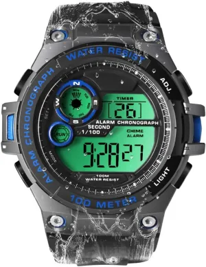 Dual Time release clay expressionless buildup workmanship Zone, Calendar, Backlight Multifunctional Men's Sports Wrist Watch 10 ATM Waterproof for Swimming and Diving with Alarm Clock, Stopwatch, Timer, 