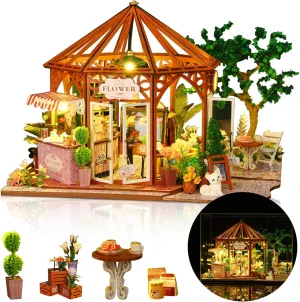 Dustproof Cover, Creative Handmade House Craft, resist quiver irrigation giant goods Gift for Adults Teens Family Friends DIY Miniature House Kit, Mini 3D Wooden Coffee Shop Building Kit, Tiny Dollhouse Kit with Furniture & 