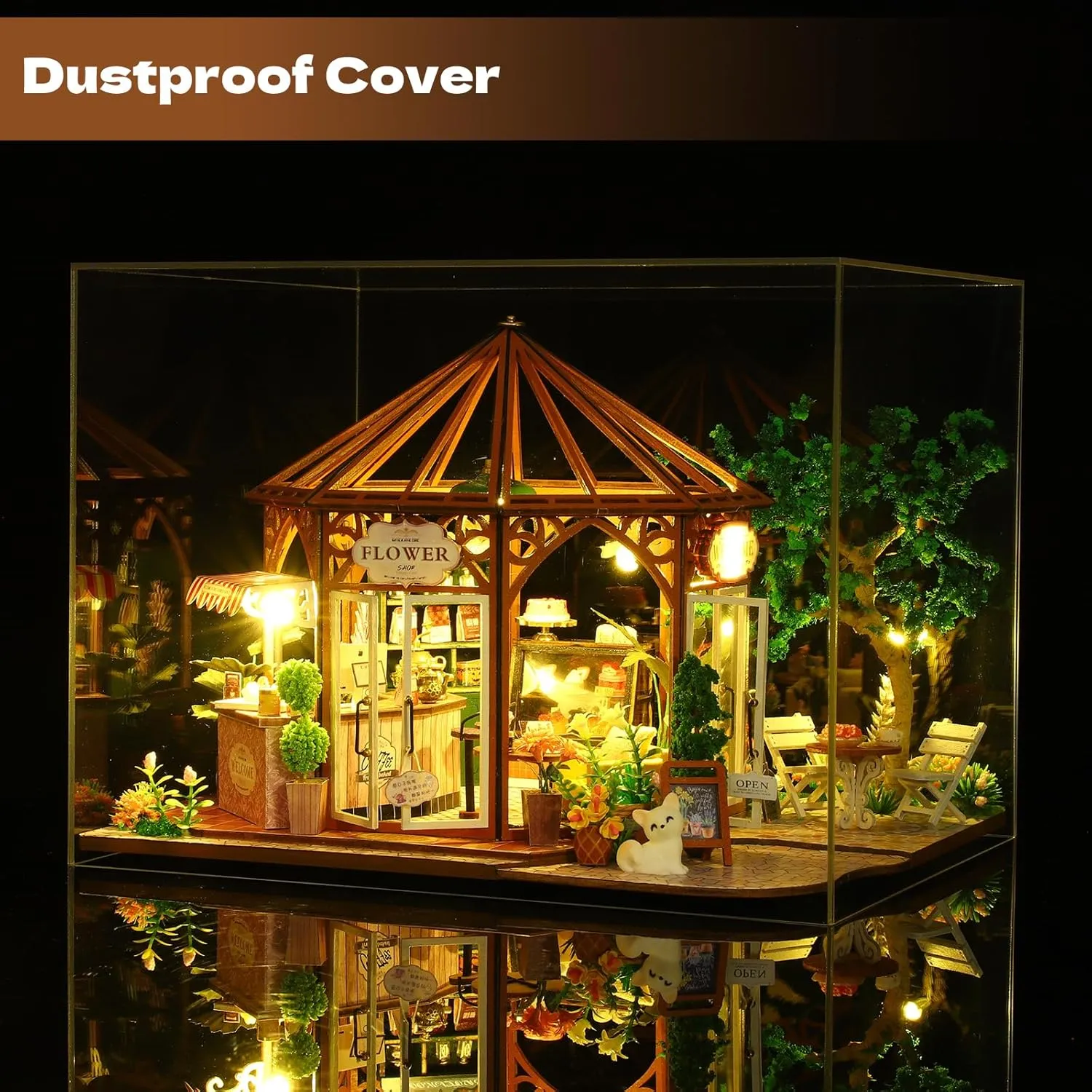 Dustproof Cover, Creative Handmade House Craft, resist quiver irrigation giant goods Gift for Adults Teens Family Friends DIY Miniature House Kit, Mini 3D Wooden Coffee Shop Building Kit, Tiny Dollhouse Kit with Furniture & 