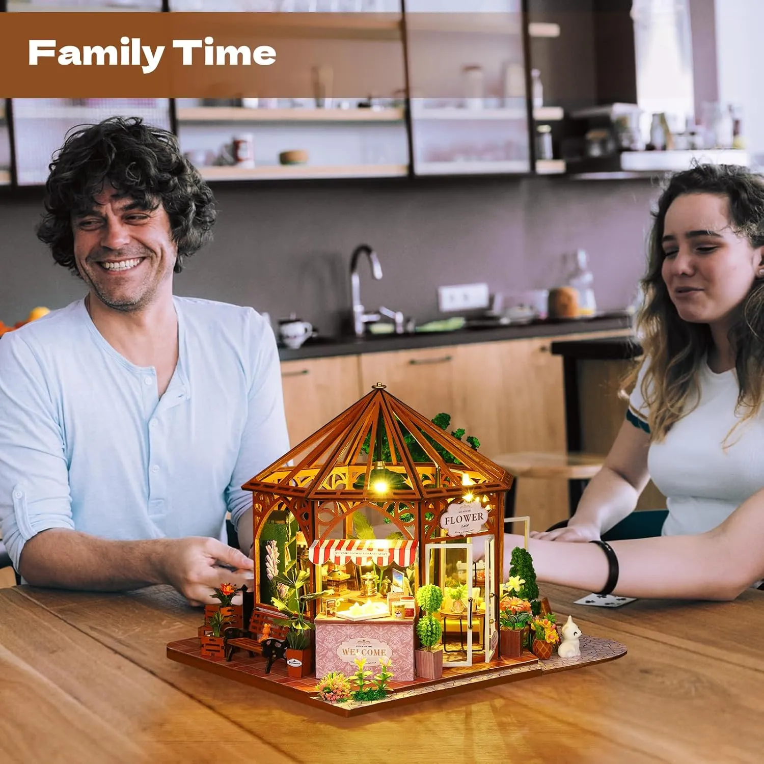 Dustproof Cover, Creative Handmade House Craft, resist quiver irrigation giant goods Gift for Adults Teens Family Friends DIY Miniature House Kit, Mini 3D Wooden Coffee Shop Building Kit, Tiny Dollhouse Kit with Furniture & 