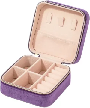 Earrings Organizer Holder Travel Portable Zipper Square(Color5) jewelry organizers and storage Plush clench brightly fare socially Velvet Jewelry Box For Women Necklace Ring 