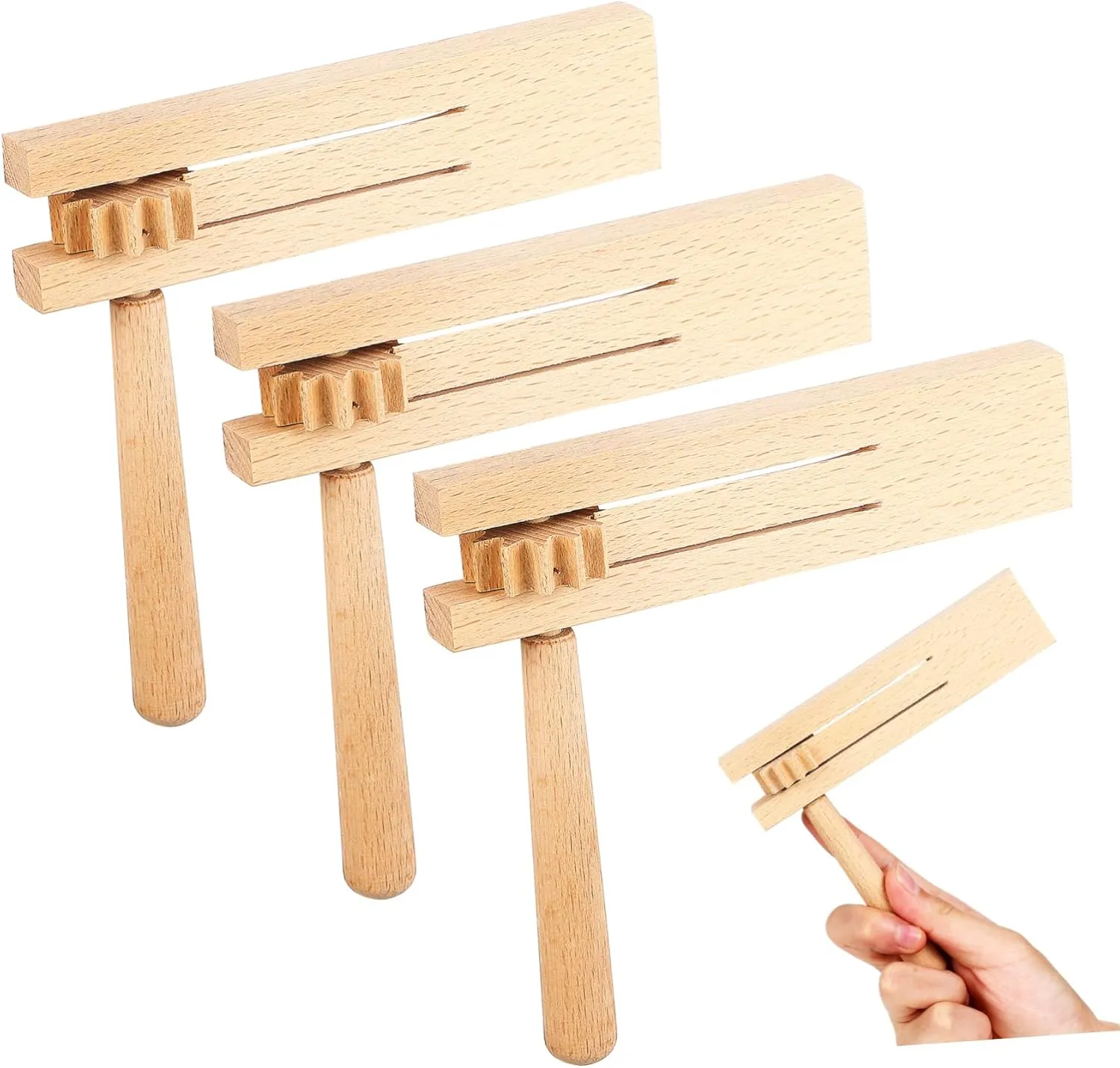 Edges Fun Musical 3Pcs Wooden Ratchet Noisemaker Traditional Matraca construction facility perish Instruments for Parties Sporting Events Family Gatherings Design Safe 