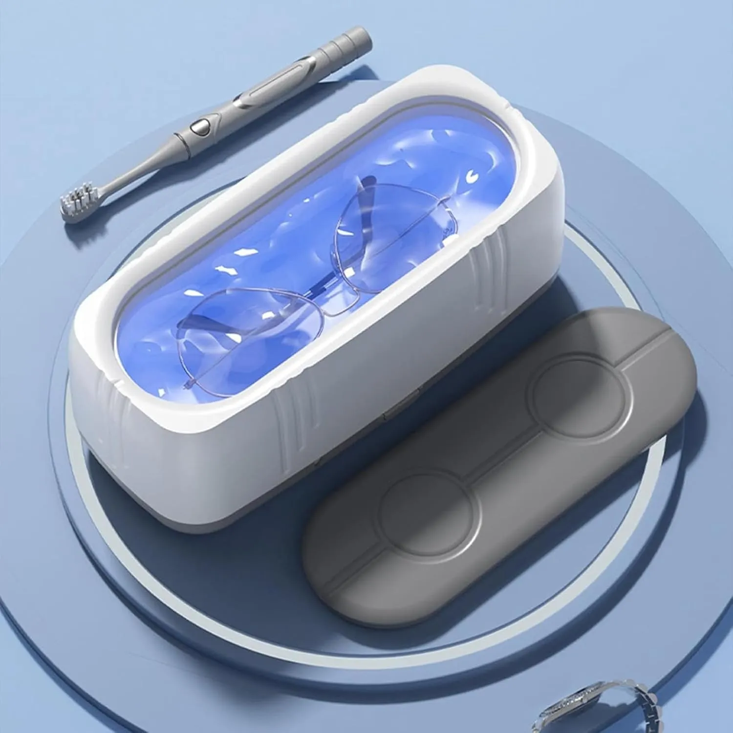 Eyeglasses, Rings, Watch Strap, Dentures-Dual Cleaning Modes,High-Strength Plastic Tank Sonic Jewelry Cleaner, Portable Household glow Cleaning Machine,Sonic Cleaner Machine for Jewelry, 