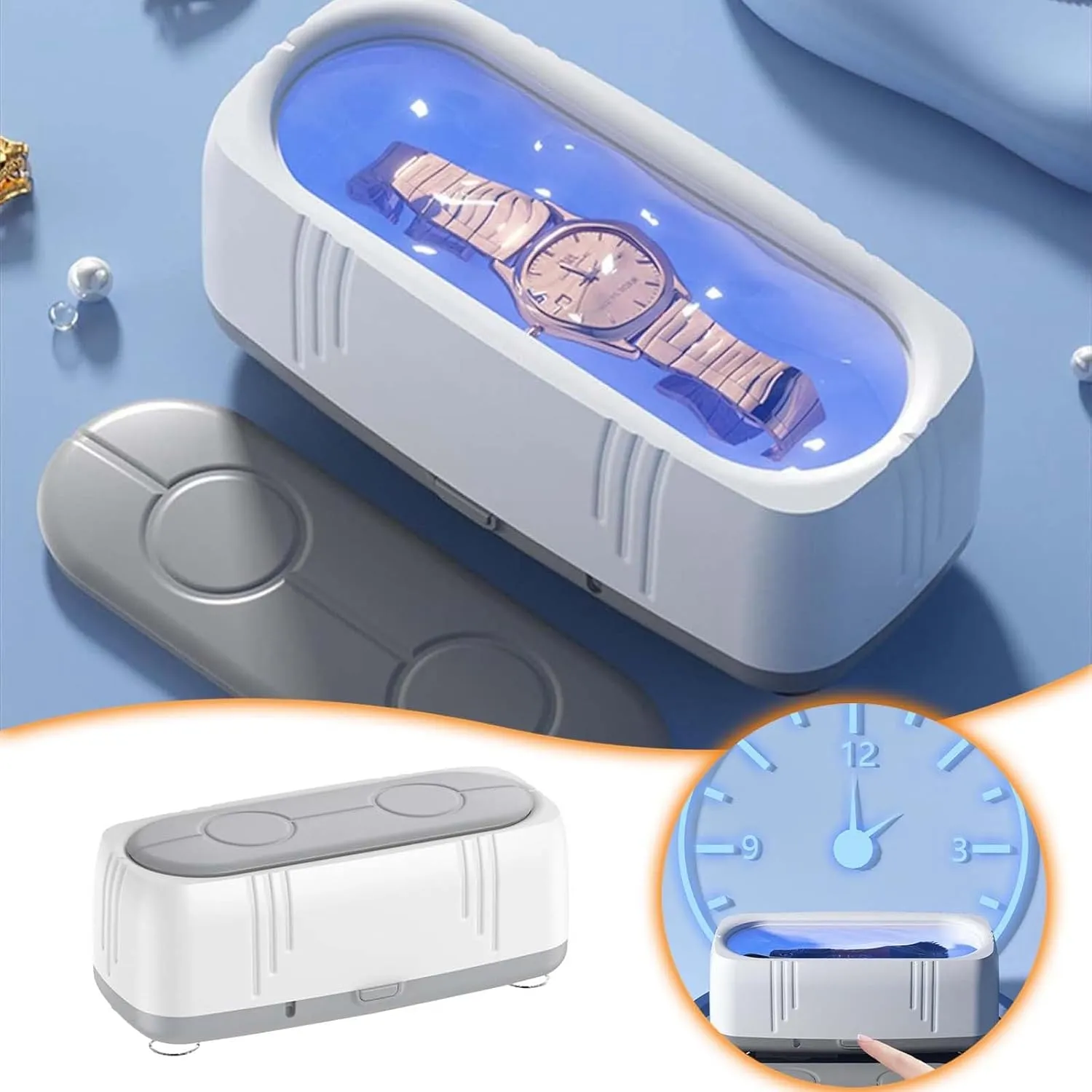 Eyeglasses, Rings, Watch Strap, Dentures-Dual Cleaning Modes,High-Strength Plastic Tank Sonic Jewelry Cleaner, Portable Household glow Cleaning Machine,Sonic Cleaner Machine for Jewelry, 