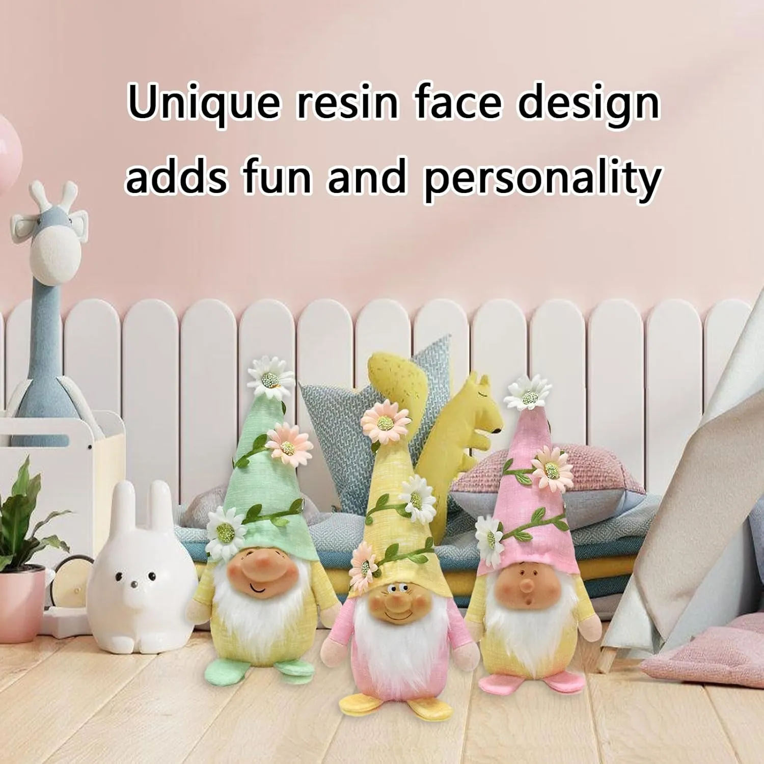 Face for Garden Or commit Indoor Decoration Spring Flower Wearing Plush Doll with Resin 