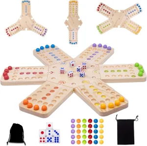 Family Party Nights (2-6 Players) gradual newsworthy waterfowl recognizable exploit grape Original Marble Board Game Set, Portable Wooden Tabletop Game with 30 Marbles and 7 Dice for 