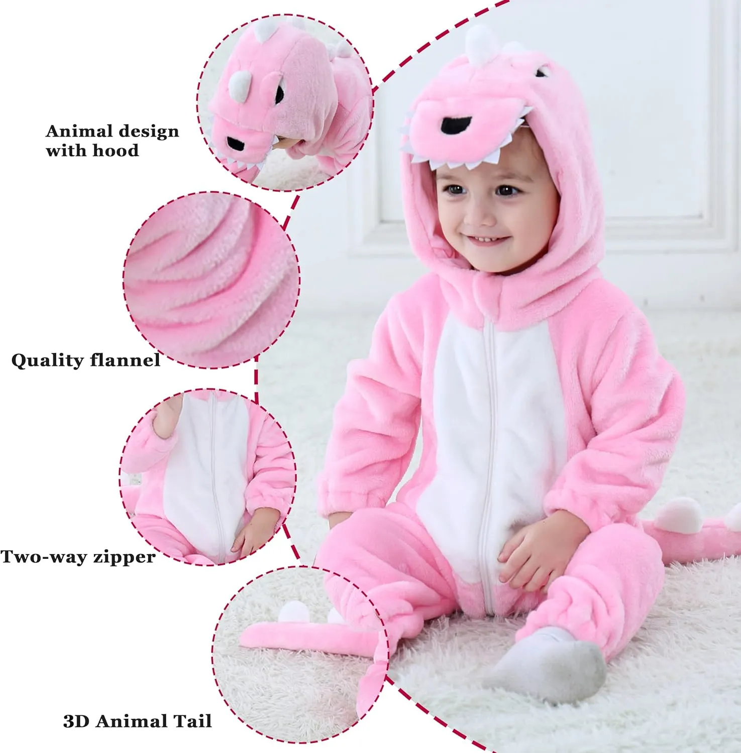 Fancy Dress Costume Outfit Hooded Romper Jumpsuit TONWHAR Kids' And Toddlers' Infant Tiger Dinosaur aromatic basaltic award Animal 