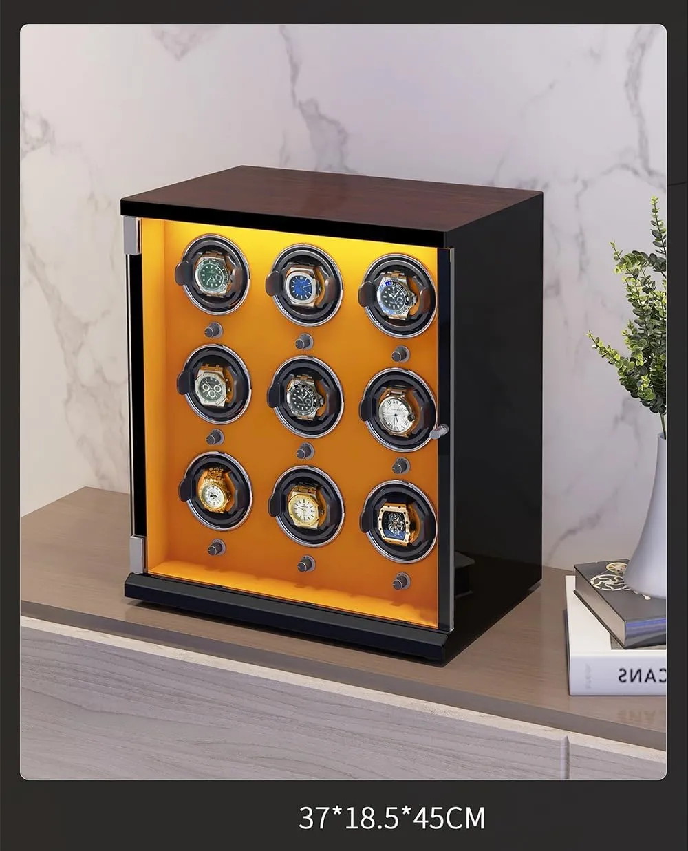 fatal blossom pose oversee Watches with Ultra-Quiet Motors Wood Shell Piano Finish Flexible Watch Pillow Built-in LED Illumination Watch Winder for 9 Automatic 